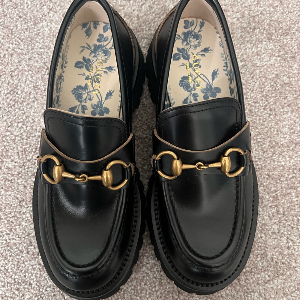 Gucci Black Leather Horsebit Lug Sole Loafers - Picture 3 of 4